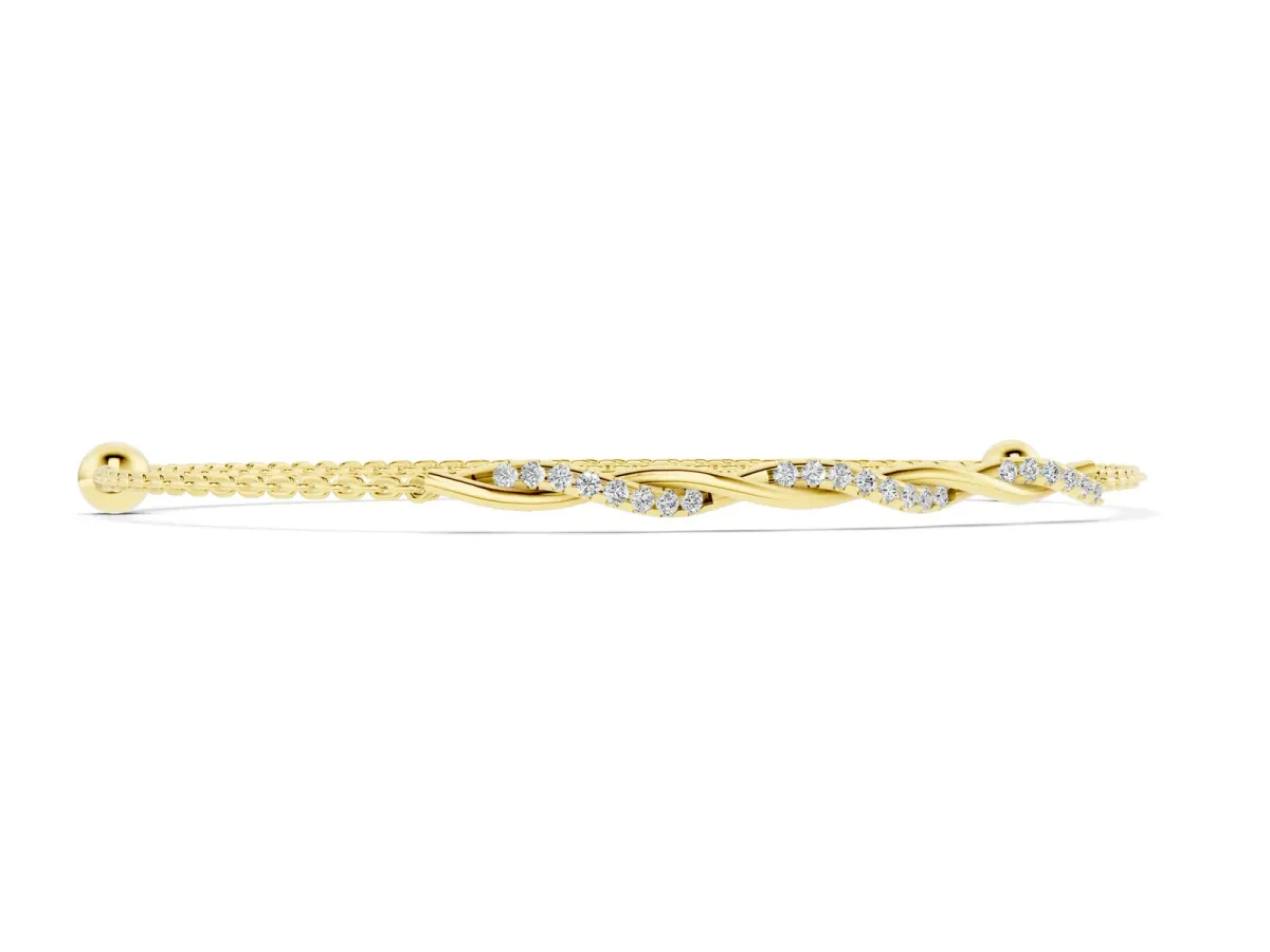 Twisted Diamond Round-Cut Cable Chain Bracelet with Bezel Setting Yellow gold