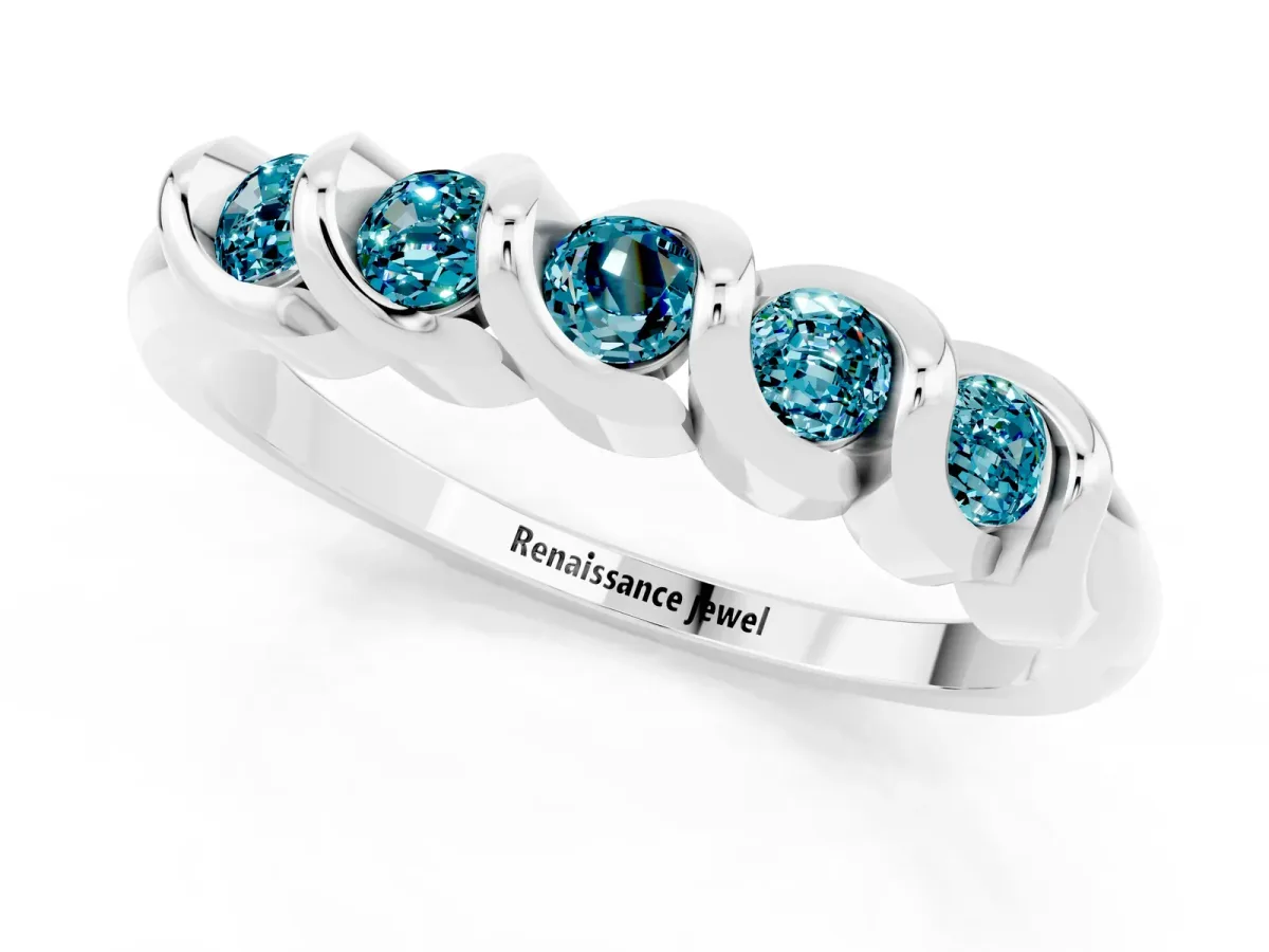 Round Blue Topaz Eternity Band with Twist Prong Setting Platinum