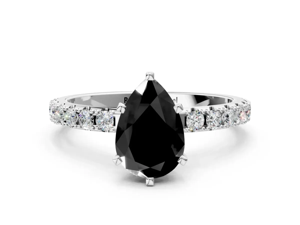 Fancy Black Pear Cut Diamond Solitaire Pavé Band with Four-Prong Setting Platinum