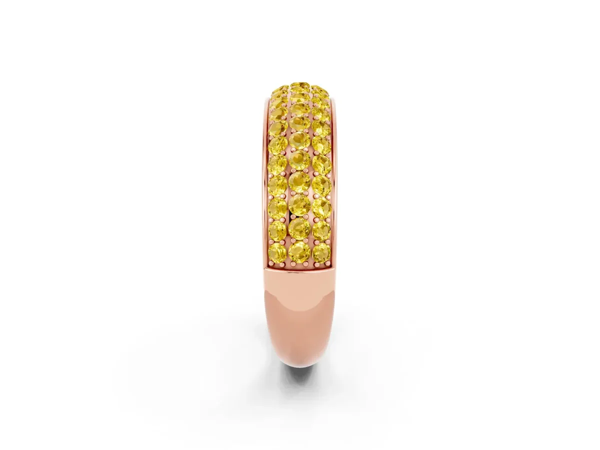 Three-Row Round Yellow Sapphire Eternity Band with Shared Prong Setting Rose gold