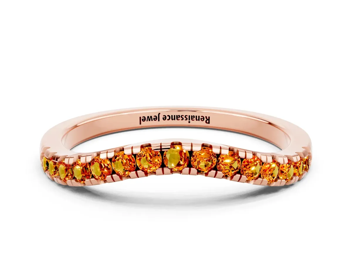 Citrine Pavé Curved Wedding Band Rose gold