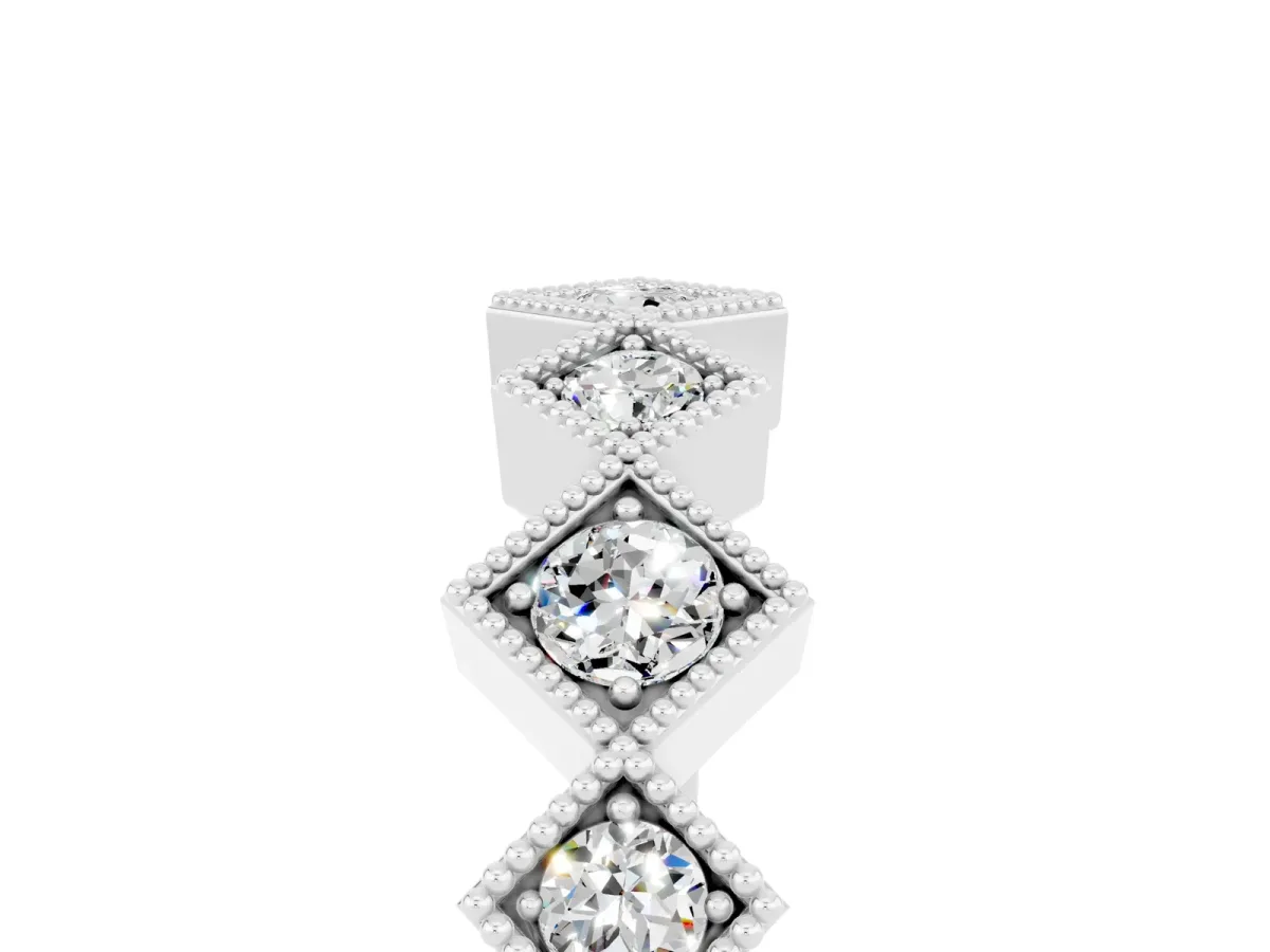 Milgrain Square Bezel Round Moissanite Chevron Band Platinum