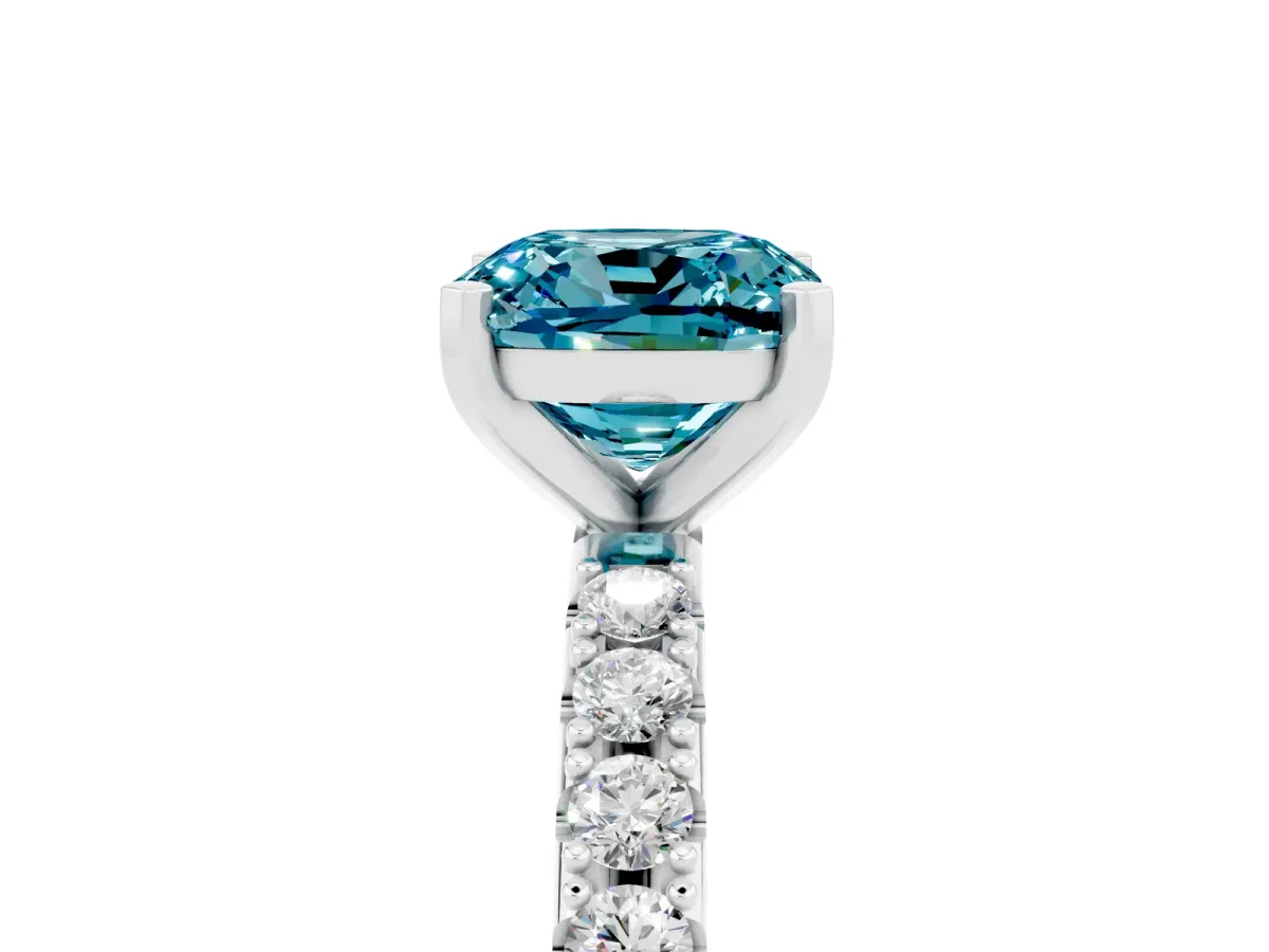 Cushion Cut Blue Topaz Solitaire Pavé Band with Four-Prong Setting Silver