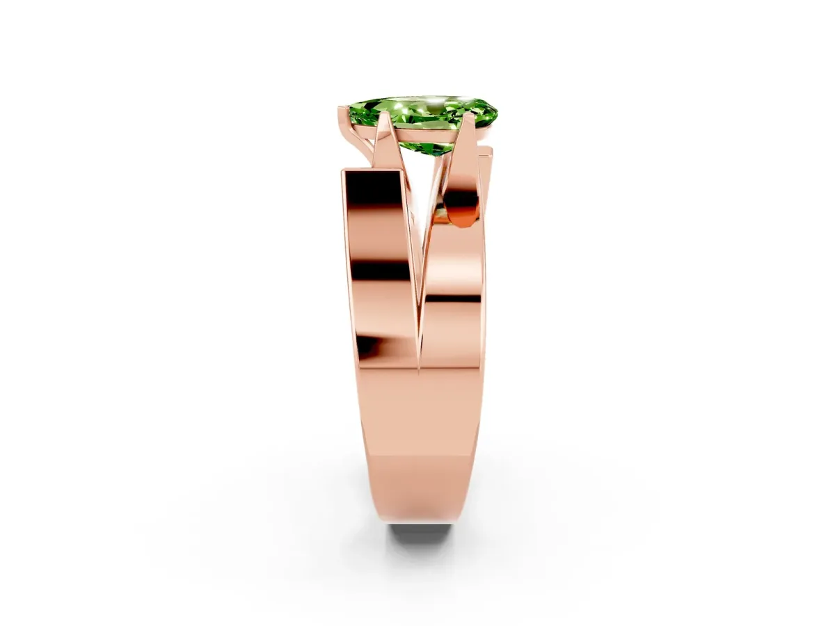 Modern Tension Set Pear Cut Peridot Solitaire Wide Band Ring Rose gold