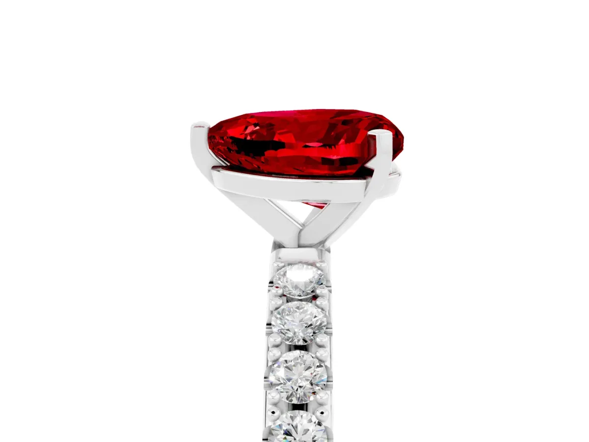 Heart Cut Ruby Solitaire Pavé Band with Four-Prong Setting White gold