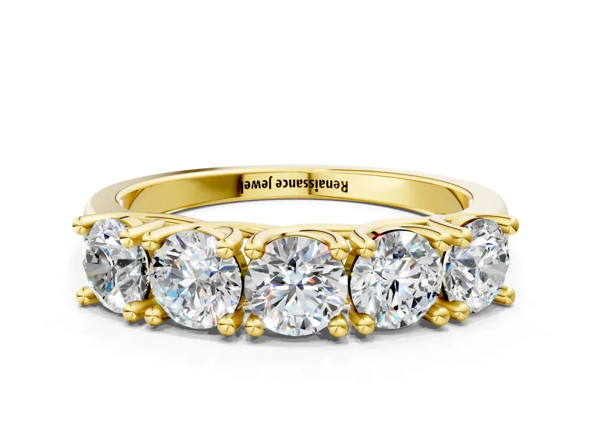 Five-Stone Round Diamond Prong-Set White Gold Band Yellow gold