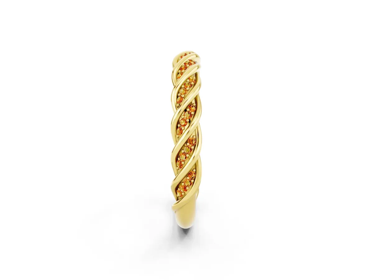 Twisted Pavé Round Citrine Eternity Band with Shared Prong Setting Yellow gold