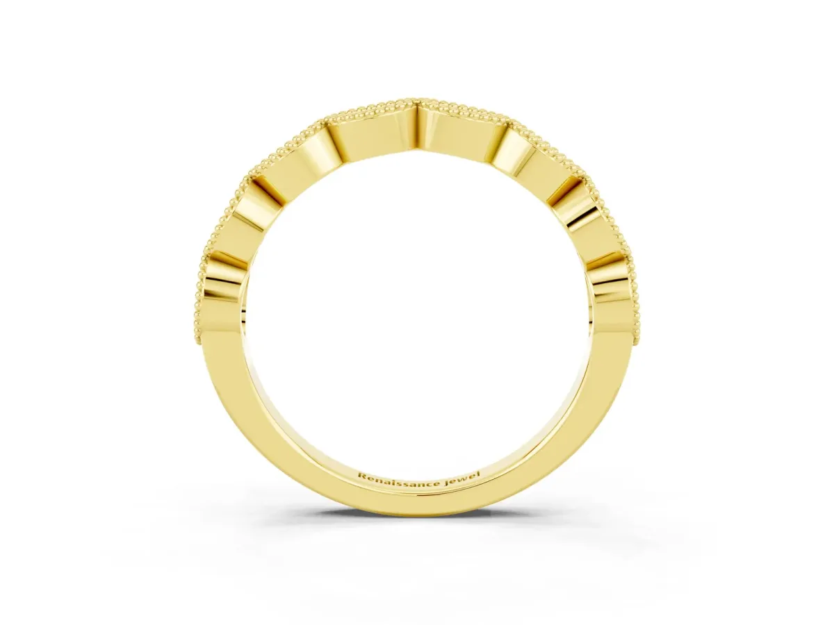 Milgrain Marquise Blue Topaz Half Eternity Band with Bezel Setting Yellow gold