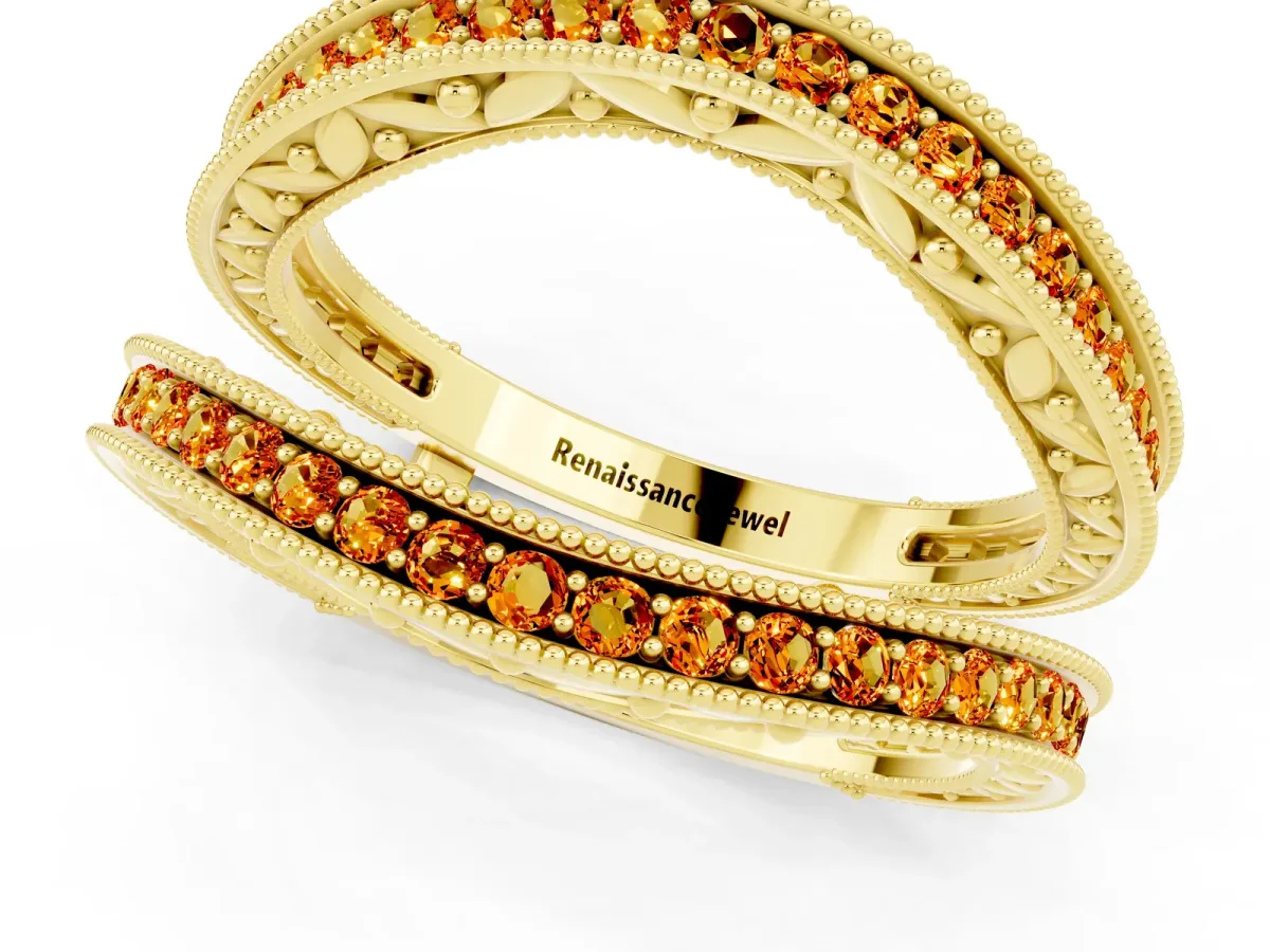 Round Citrine Milgrain Eternity Band with Channel Setting Yellow gold