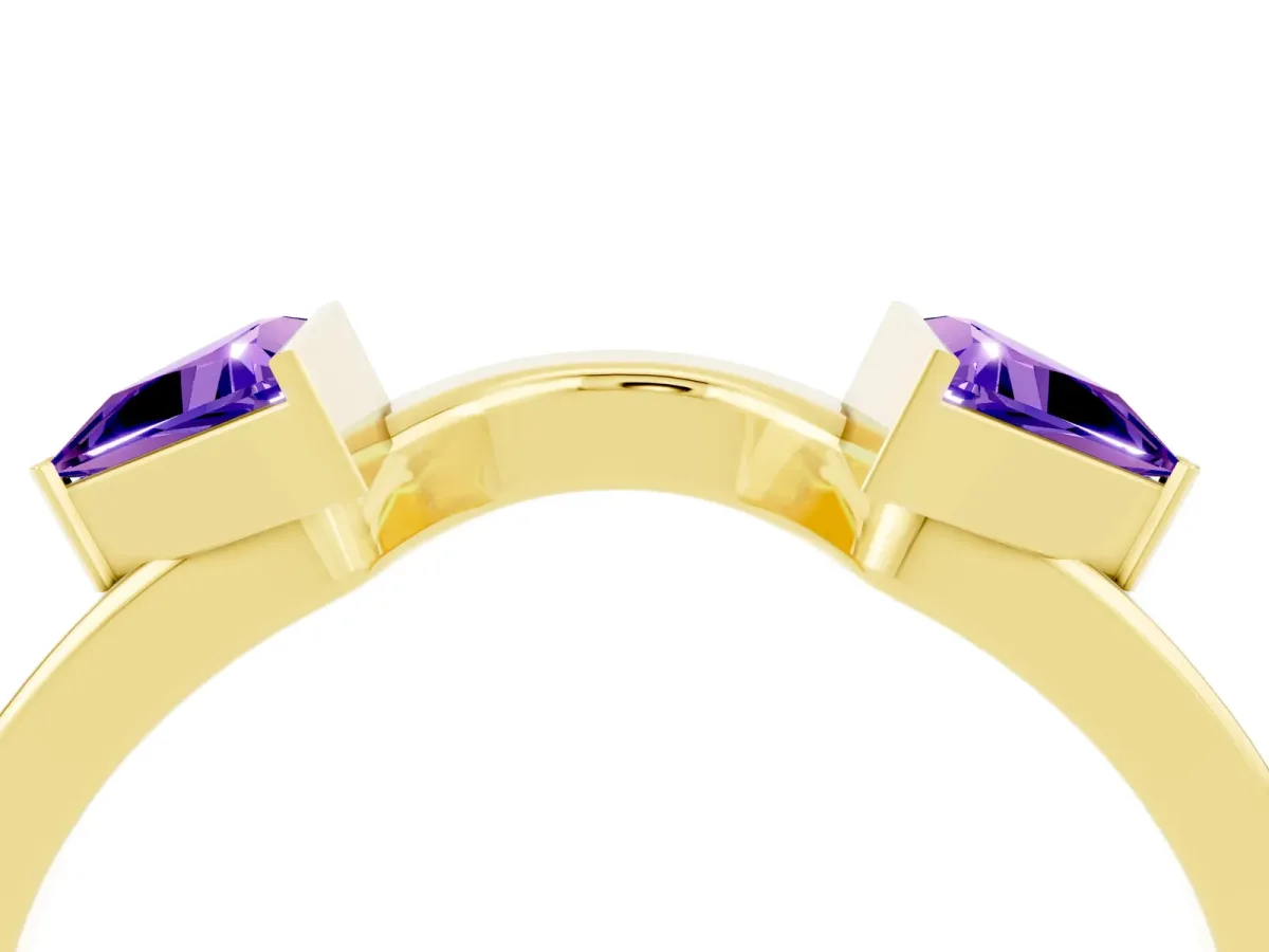 Trillion Tanzanite Open Band Ring with Bezel Setting Yellow gold