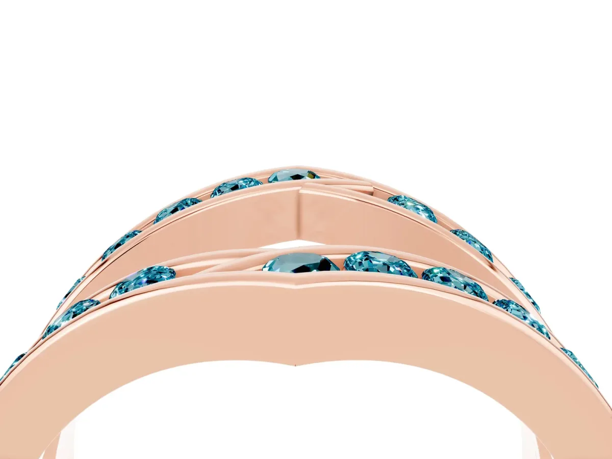 Round Blue Topaz Channel-Set Chevron Band Rose gold