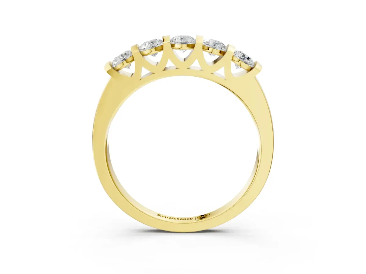 Five-Stone Round Diamond Half-Eternity Bar-Set Ring Yellow gold