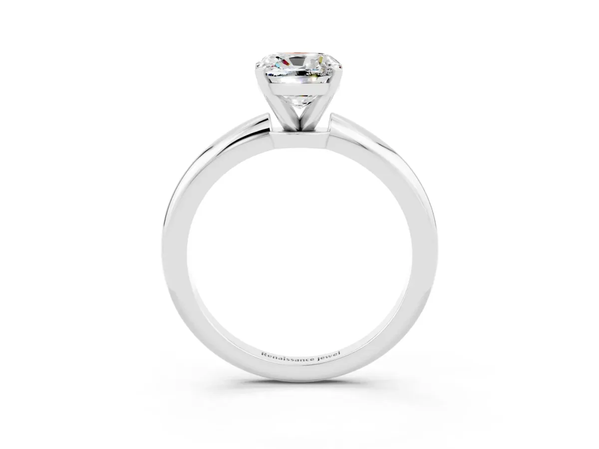Cushion Cut Moissanite Solitaire Ring with Six-Prong Setting and Classic Band Silver