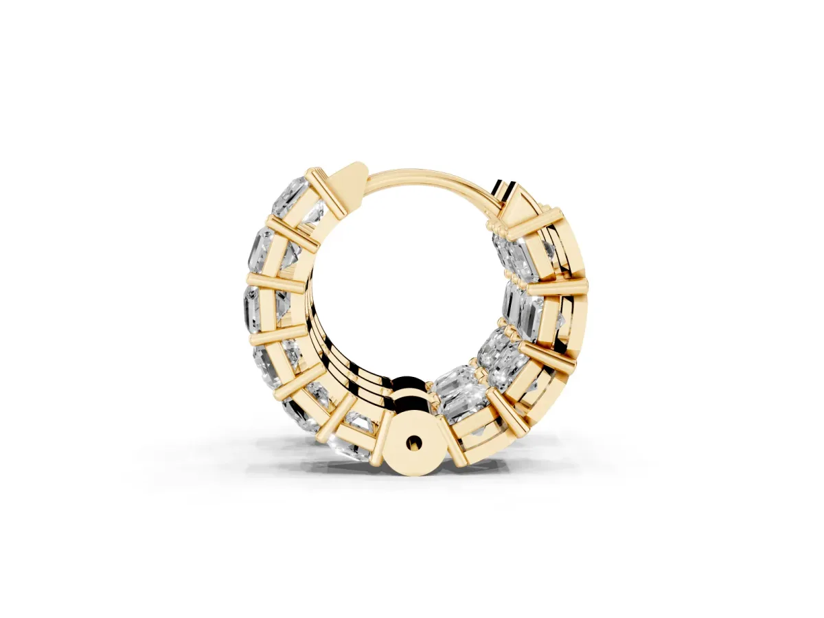 Emerald Diamond Huggie Hoop Earrings Yellow gold