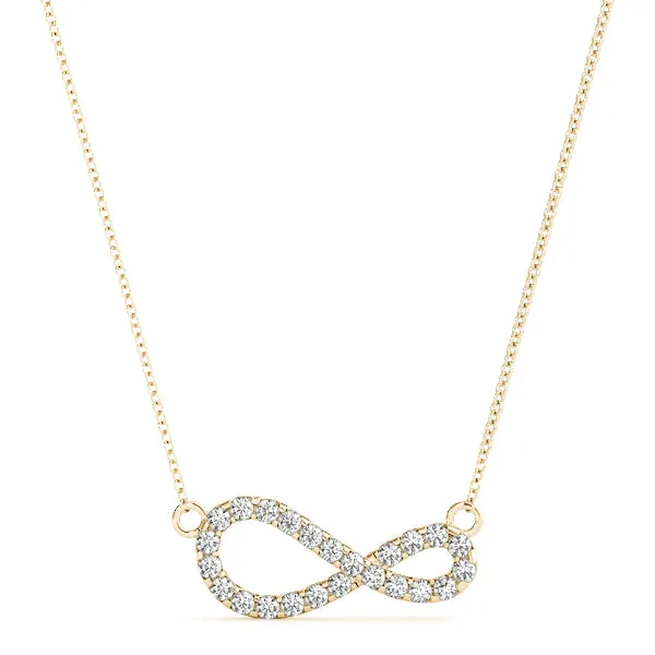 Pavé Round Diamond Infinity Pendant with Prong Setting Yellow gold
