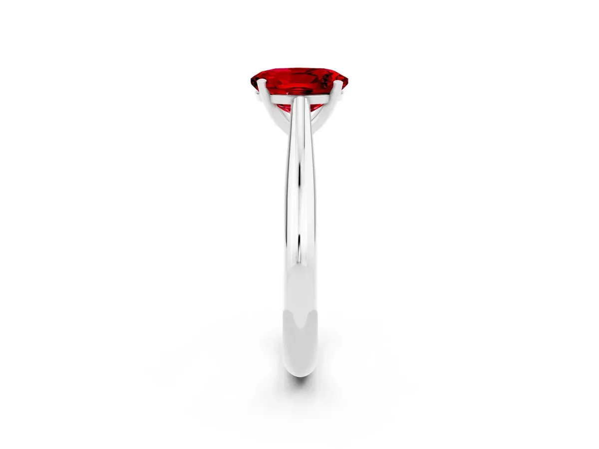 Oval Cut Ruby Solitaire Engagement Ring with Cathedral Setting and Four-Prong Mount White gold
