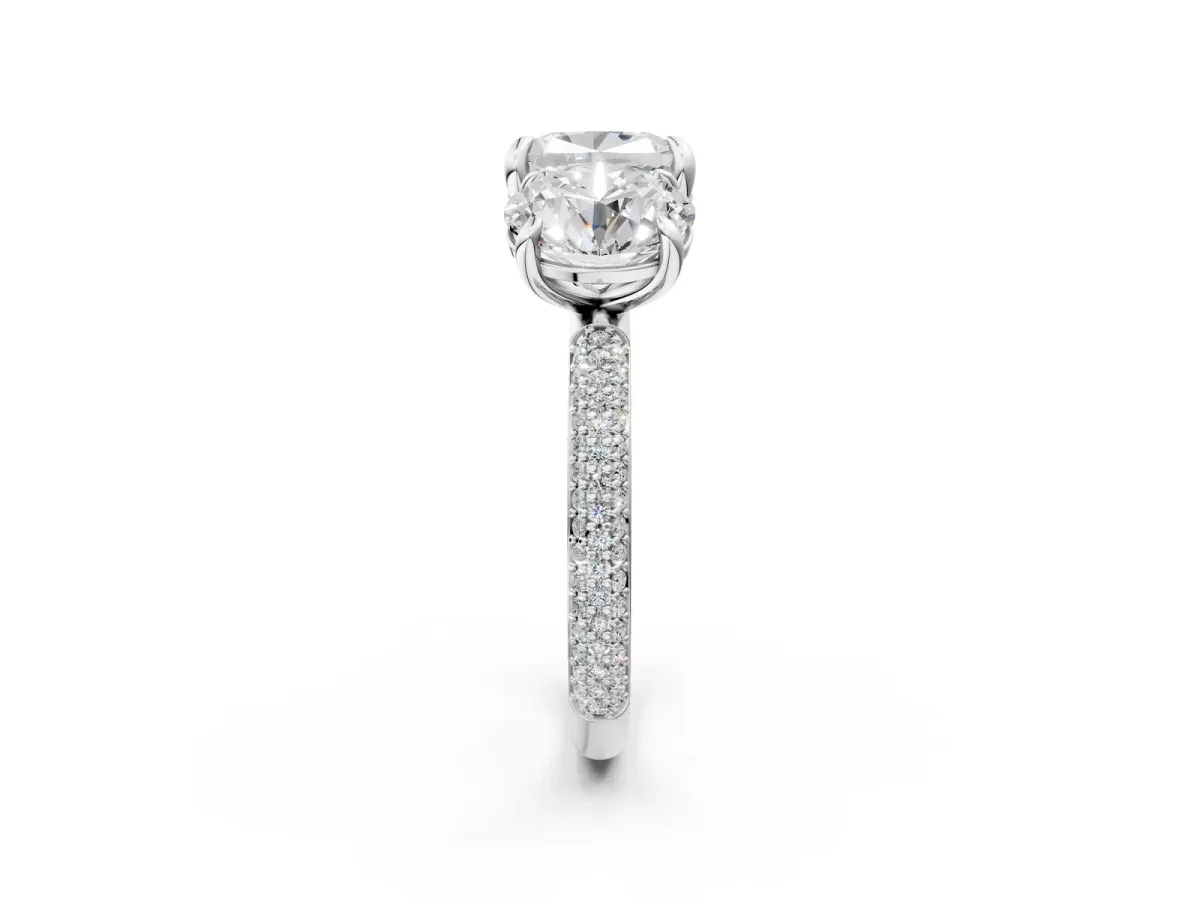 Round and Cushion Toi Moi Ring with Prong Setting and Micro Pave Band Platinum