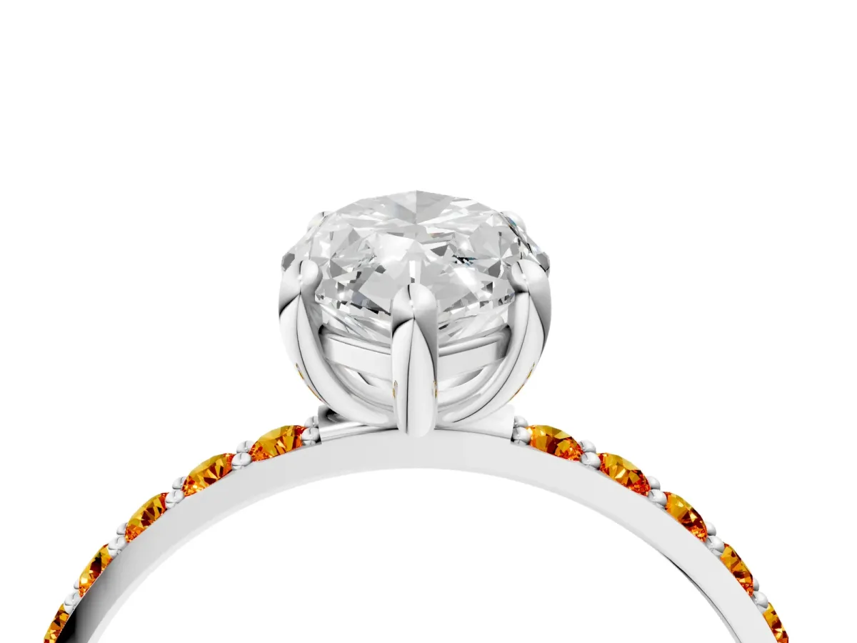 Marquise Cut Diamond Solitaire Ring with Round Citrine Pavé Band and Prong Setting Silver