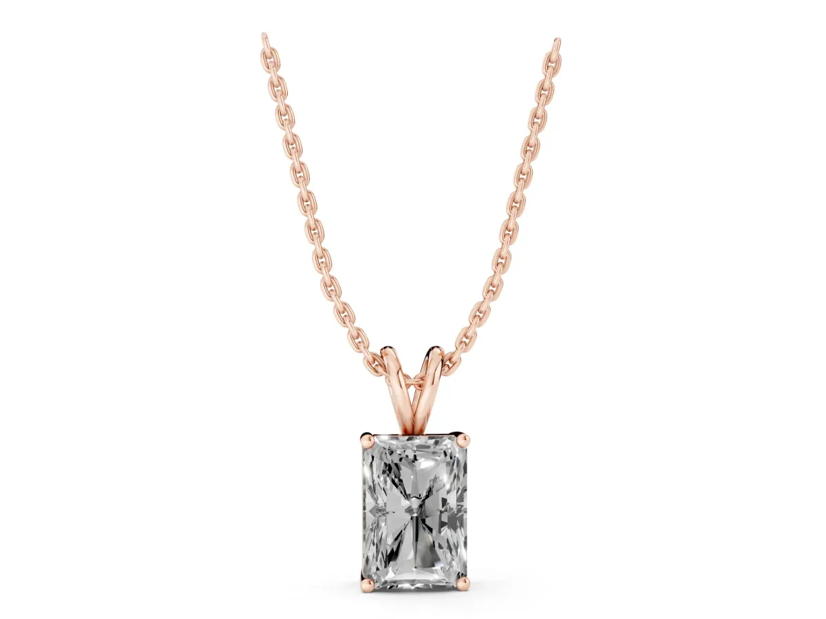 Radiant Diamond Solitaire Pendant with Four Prong Setting Rose gold