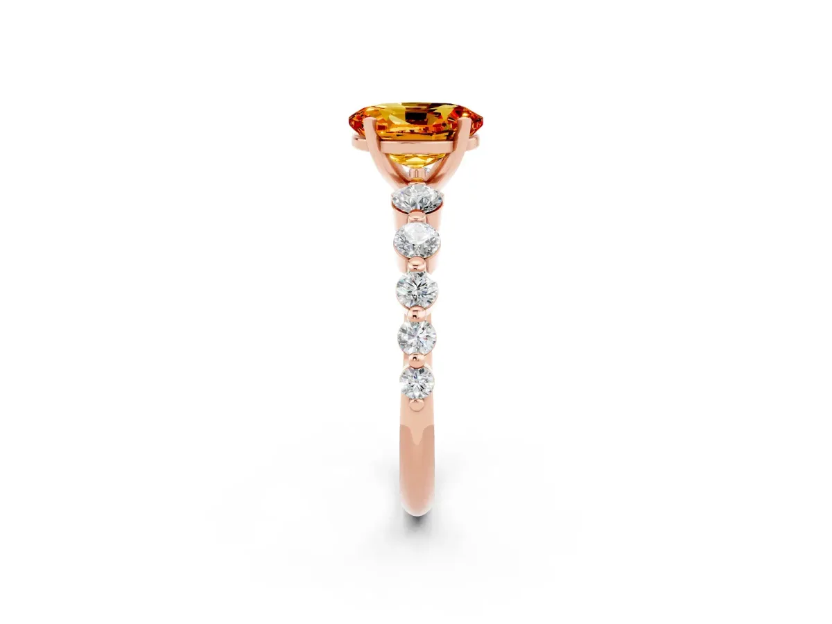 Oval Cut Solitaire Citrine Ring with Pave Band and Four-Prong Setting Rose gold