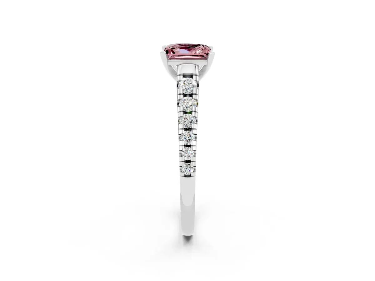Princess Cut Morganite Cathedral Solitaire Ring with Round Pavé Band Silver