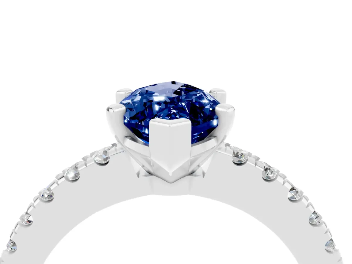 Marquise Cut Solitaire Blue Sapphire with Pavé Band and Four-Prong Setting Silver