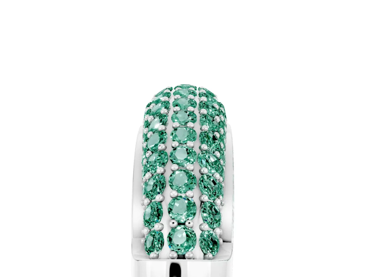 Three-Row Pavé Round Green Sapphire Dome Band Platinum