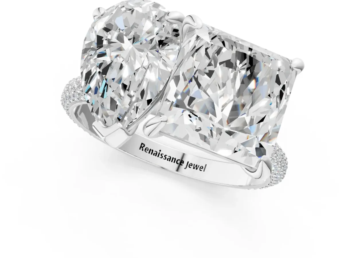 Pear and Princess Toi Moi Ring with Prong Setting and Pave Band Silver