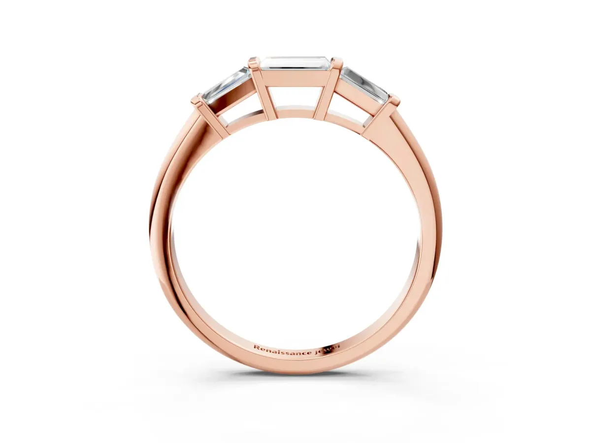 Three-Stone Baguette Cut Channel Set Diamond Band Rose gold