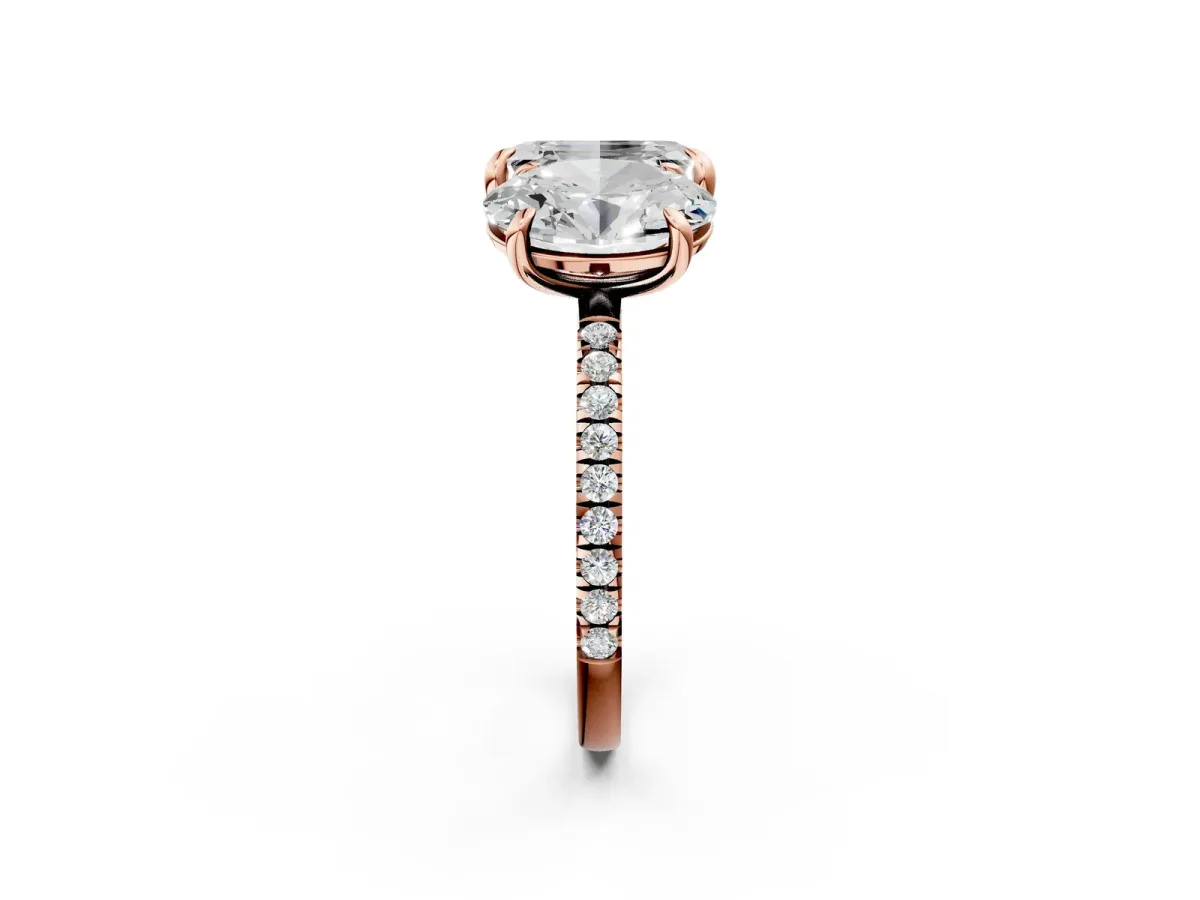 Oval and Emerald Toi Moi Ring with Prong Setting and Micro Pave Band Rose gold