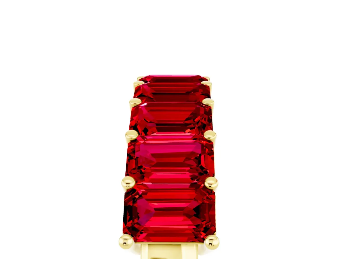 Emerald Cut Ruby Prong-Set Eternity Band Yellow gold