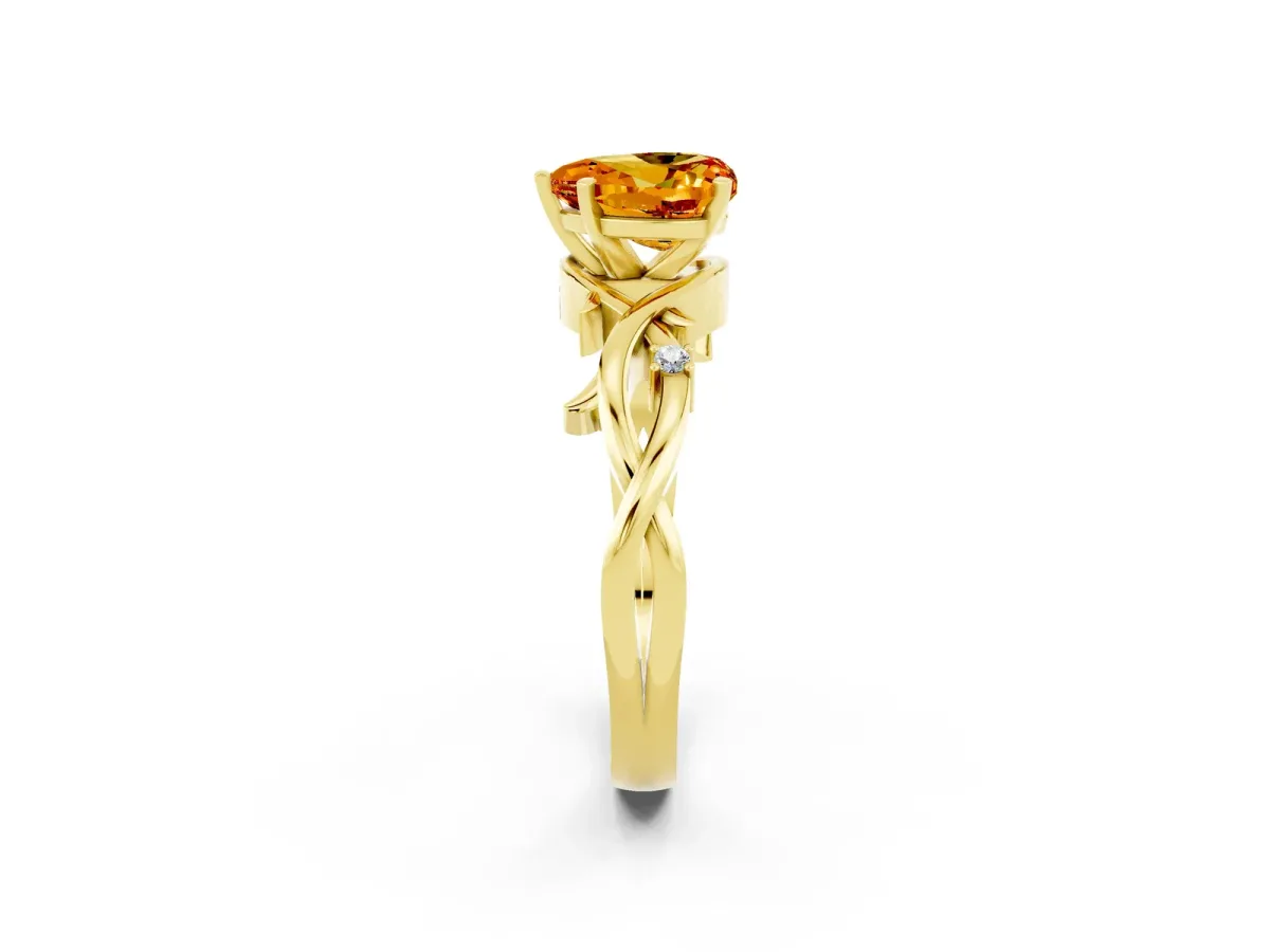 Heart Cut Citrine Solitaire Ring with Twisted Band and Prong Setting Yellow gold
