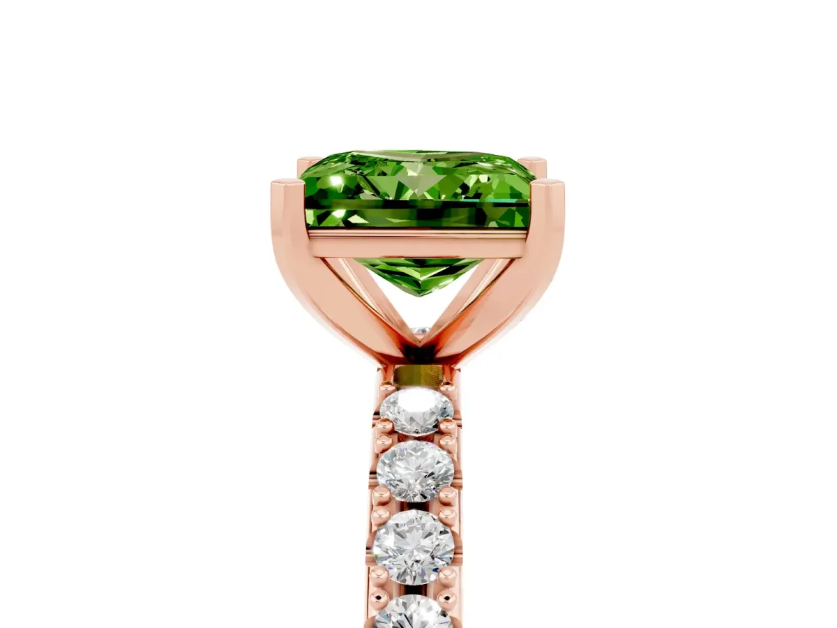 Princess Cut Peridot Solitaire Pavé Band with Four-Prong Setting Rose gold