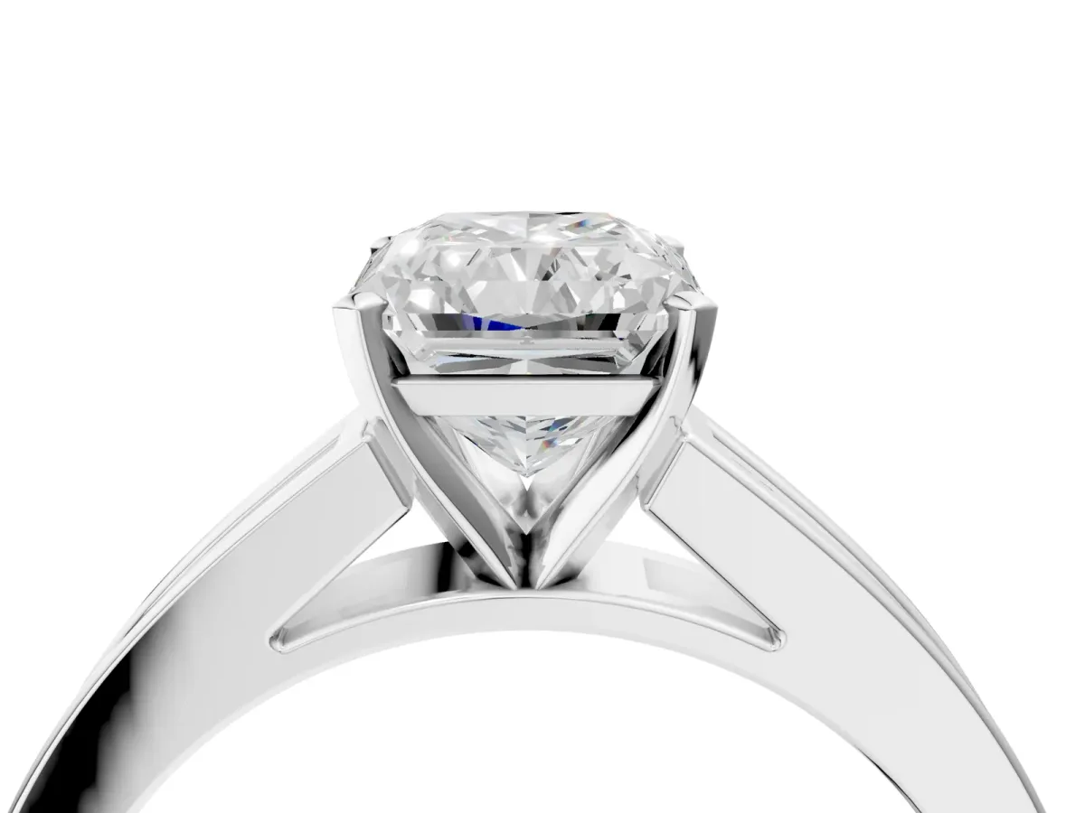 Radiant Cut Solitaire Diamond Ring with Channel-Set Band and Four-Prong Setting Platinum