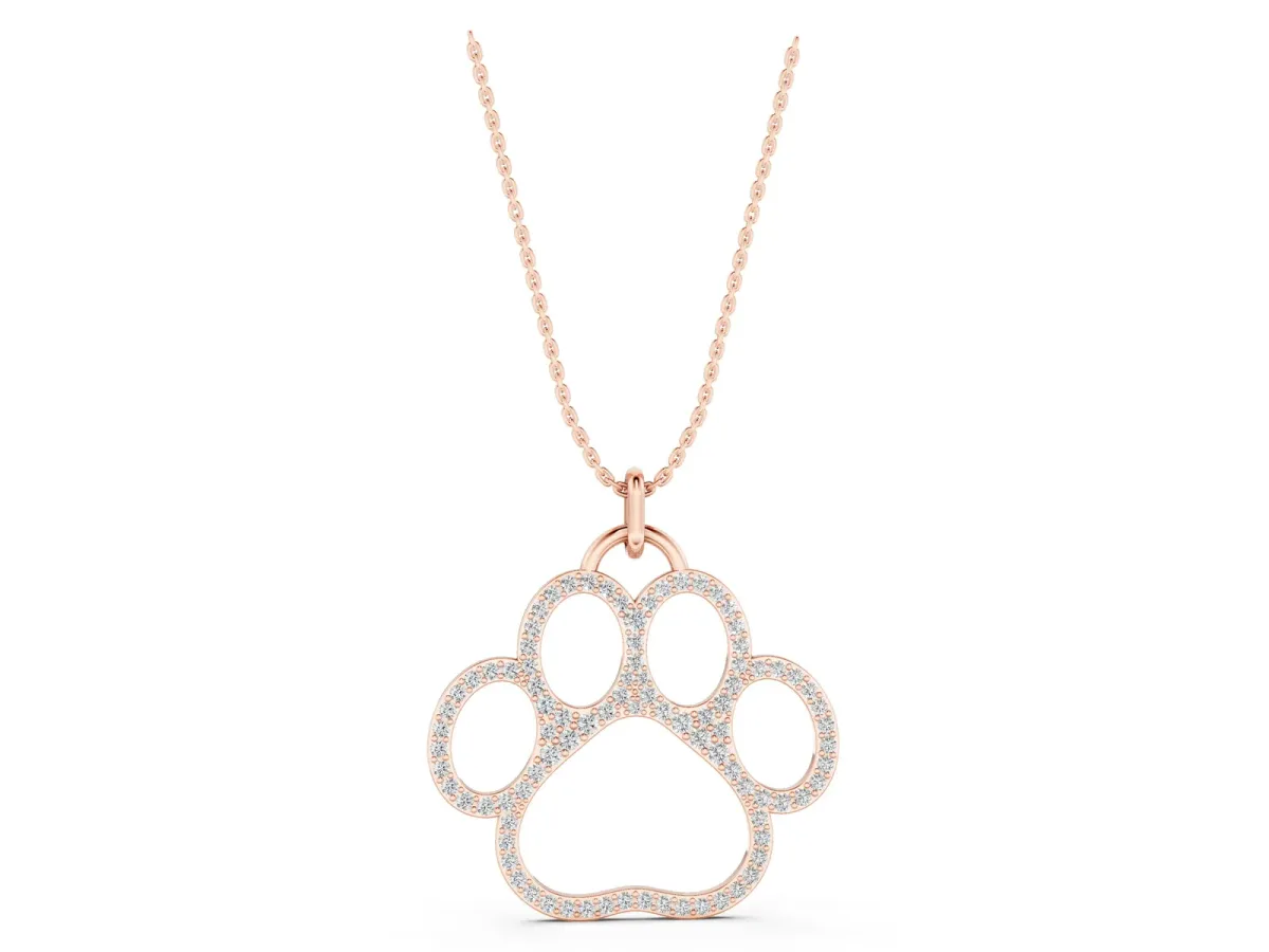 Pavé Round Diamond Paw Pendant Rose gold