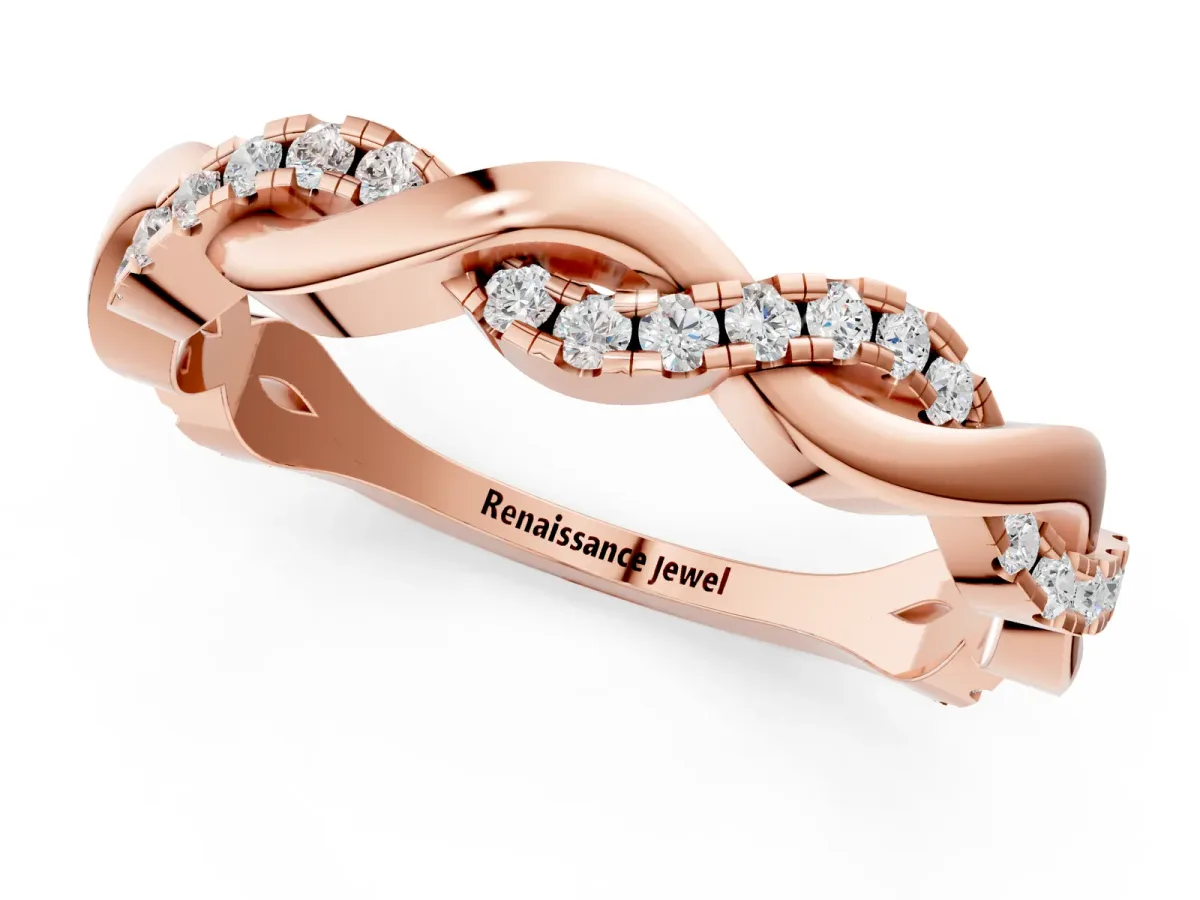 Round Diamond Twist Eternity Band with Pavé Setting Rose gold