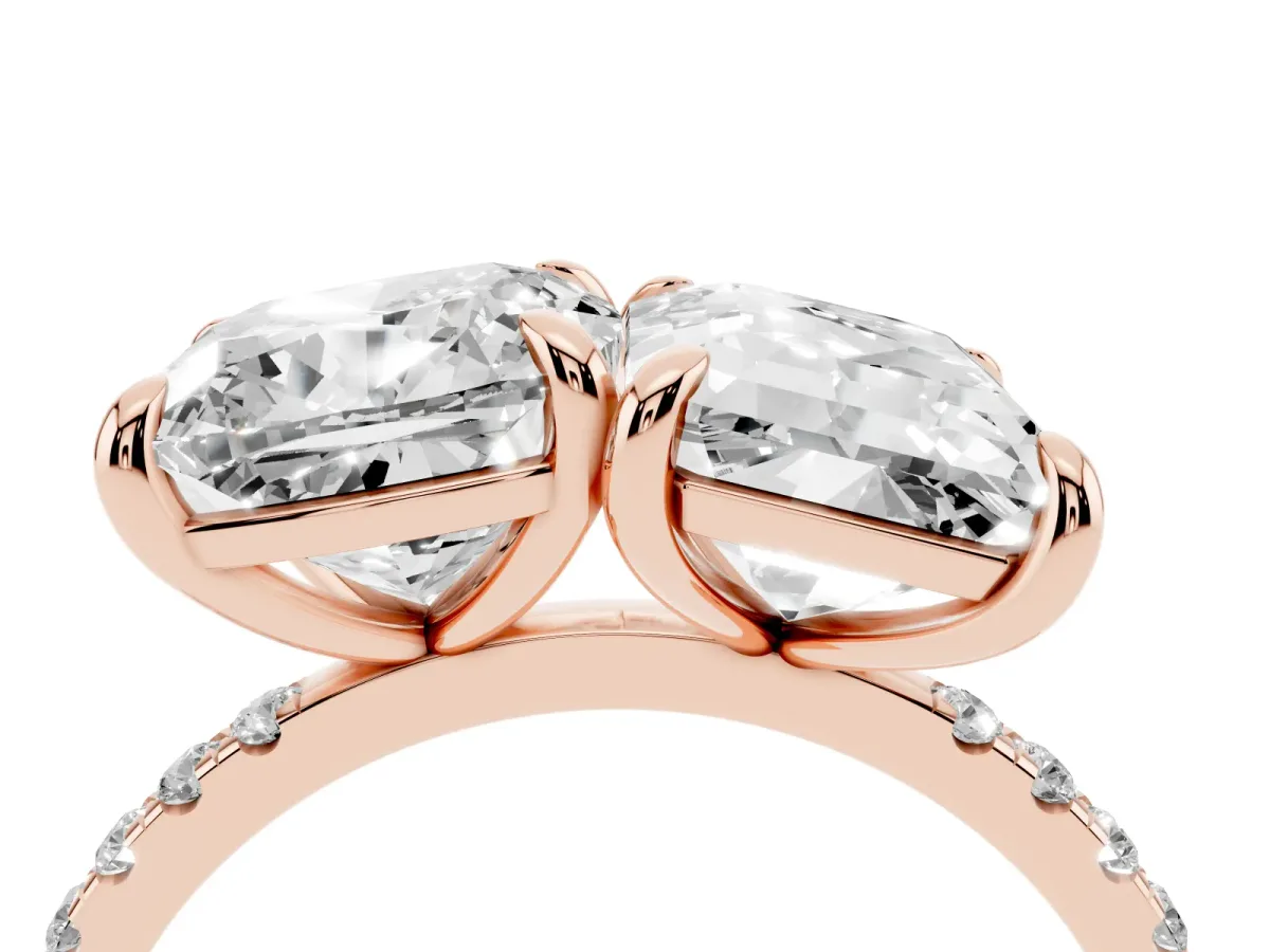 Cushion and Emerald Toi Moi Ring with Prong Setting and Micro Pave Band Rose gold