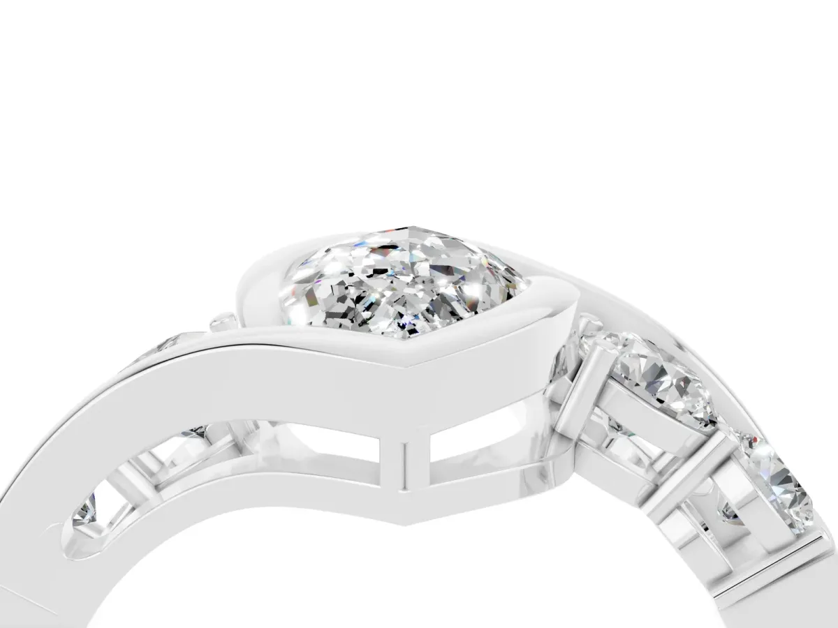 Bezel Set Marquise Cut Moissanite Bypass Ring with Round Accents Silver
