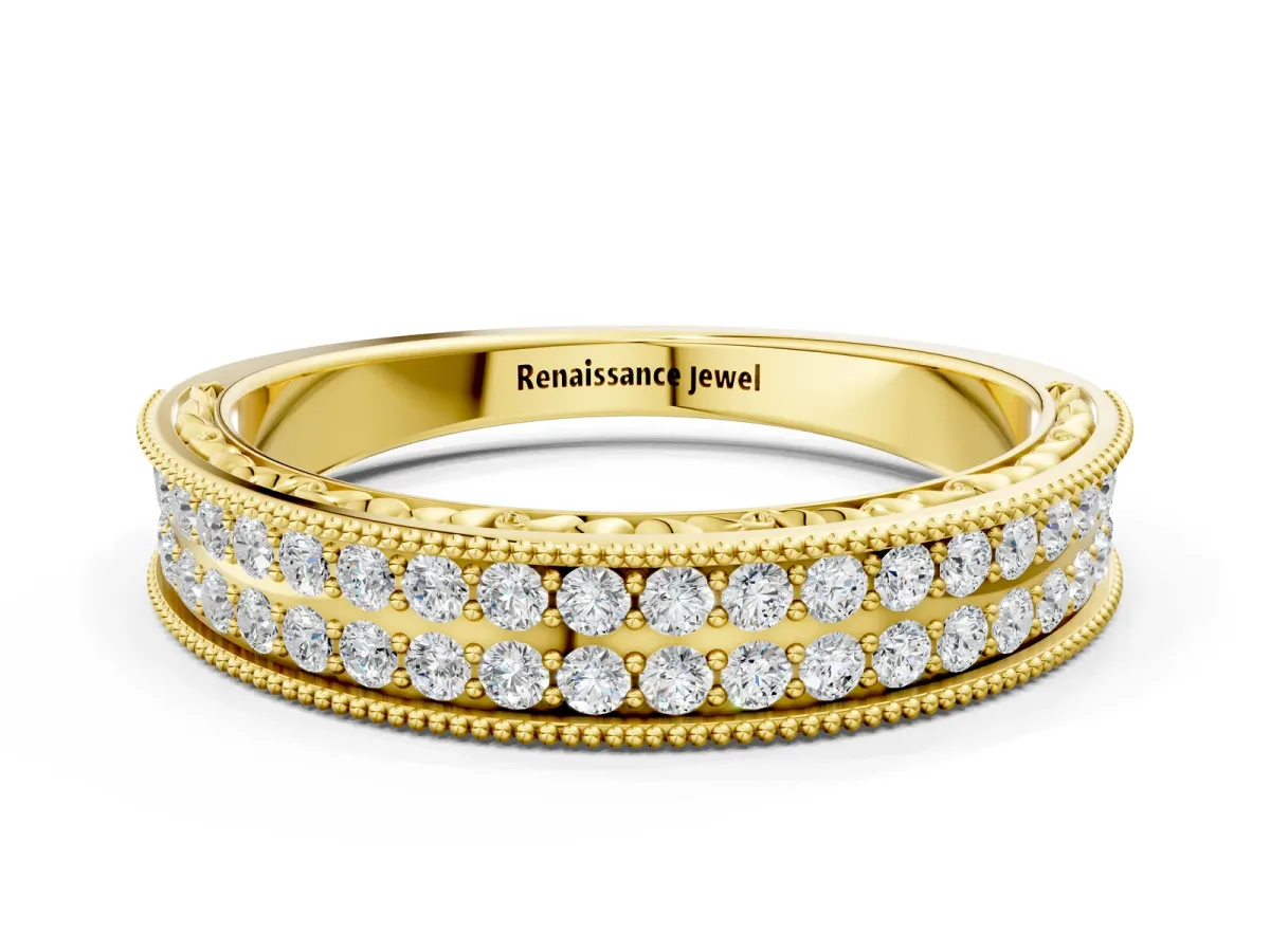 Pavé Round Diamond Eternity Band with Milgrain Edge Yellow gold