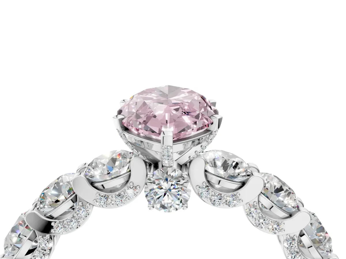 Fancy Pink Marquise Cut Diamond Side Stone Engagement Ring with Four-Prong Setting White gold