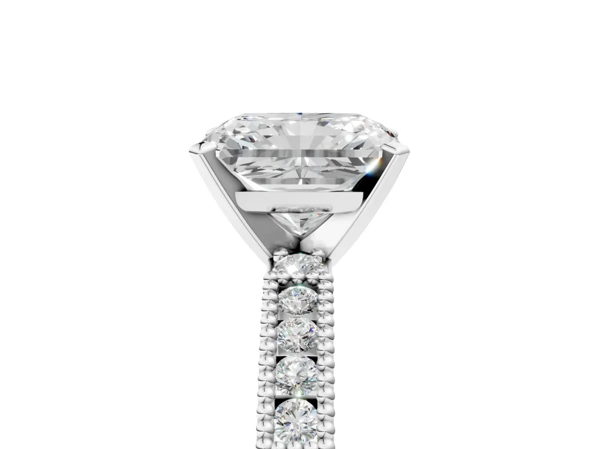 Radiant Cut Solitaire with Pavé Band and Four-Prong Setting Silver