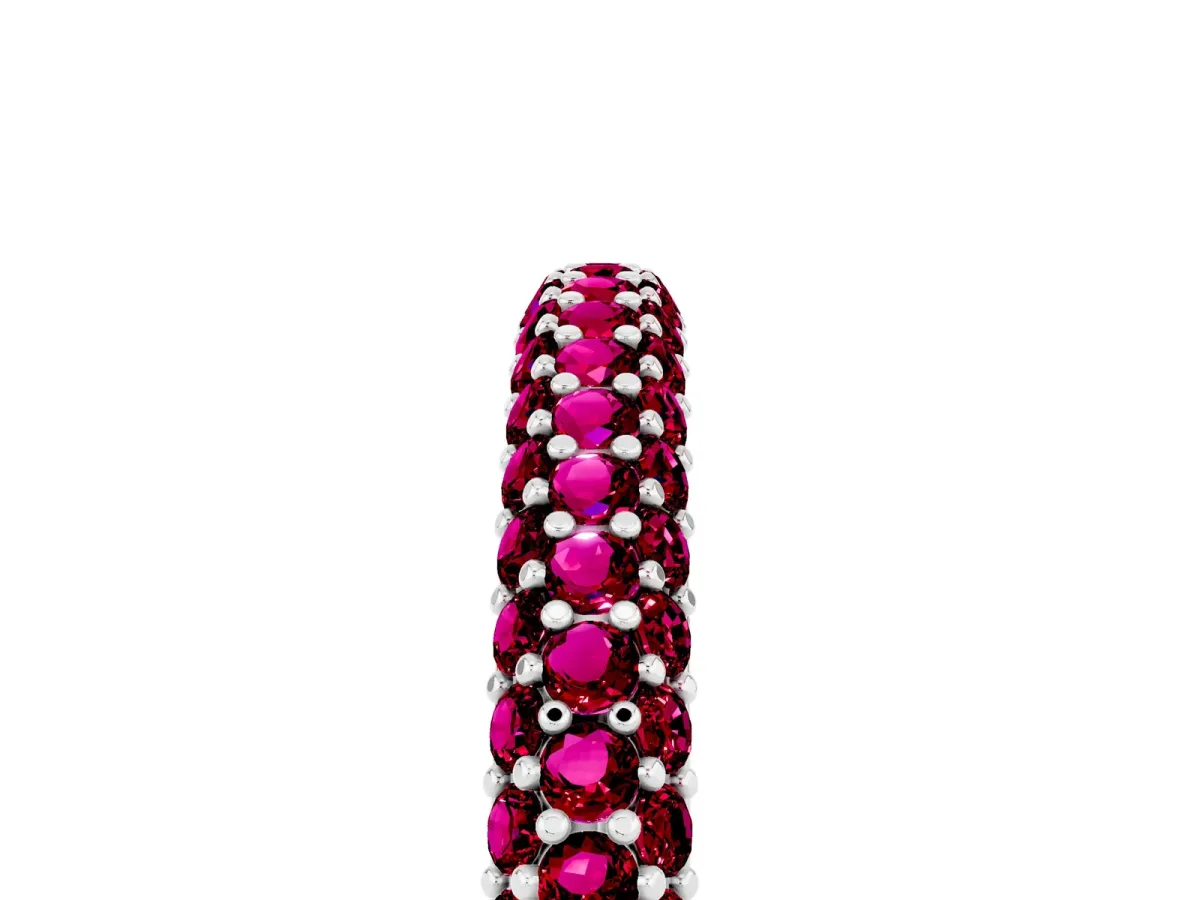 Round Garnet Pavé Eternity Band with Shared Prong Setting Platinum