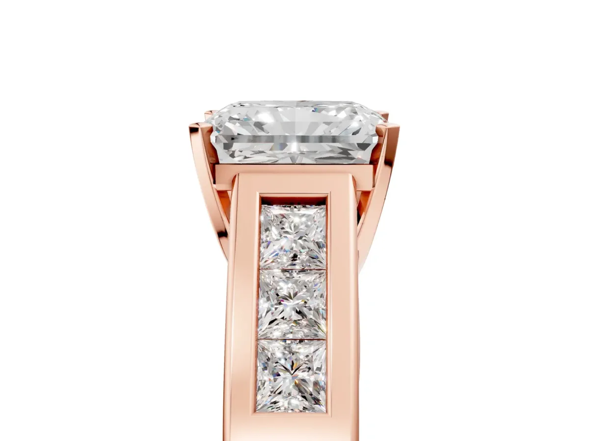Radiant Cut Cut Channel Set Solitaire Ring with Four-Prong Setting Rose gold