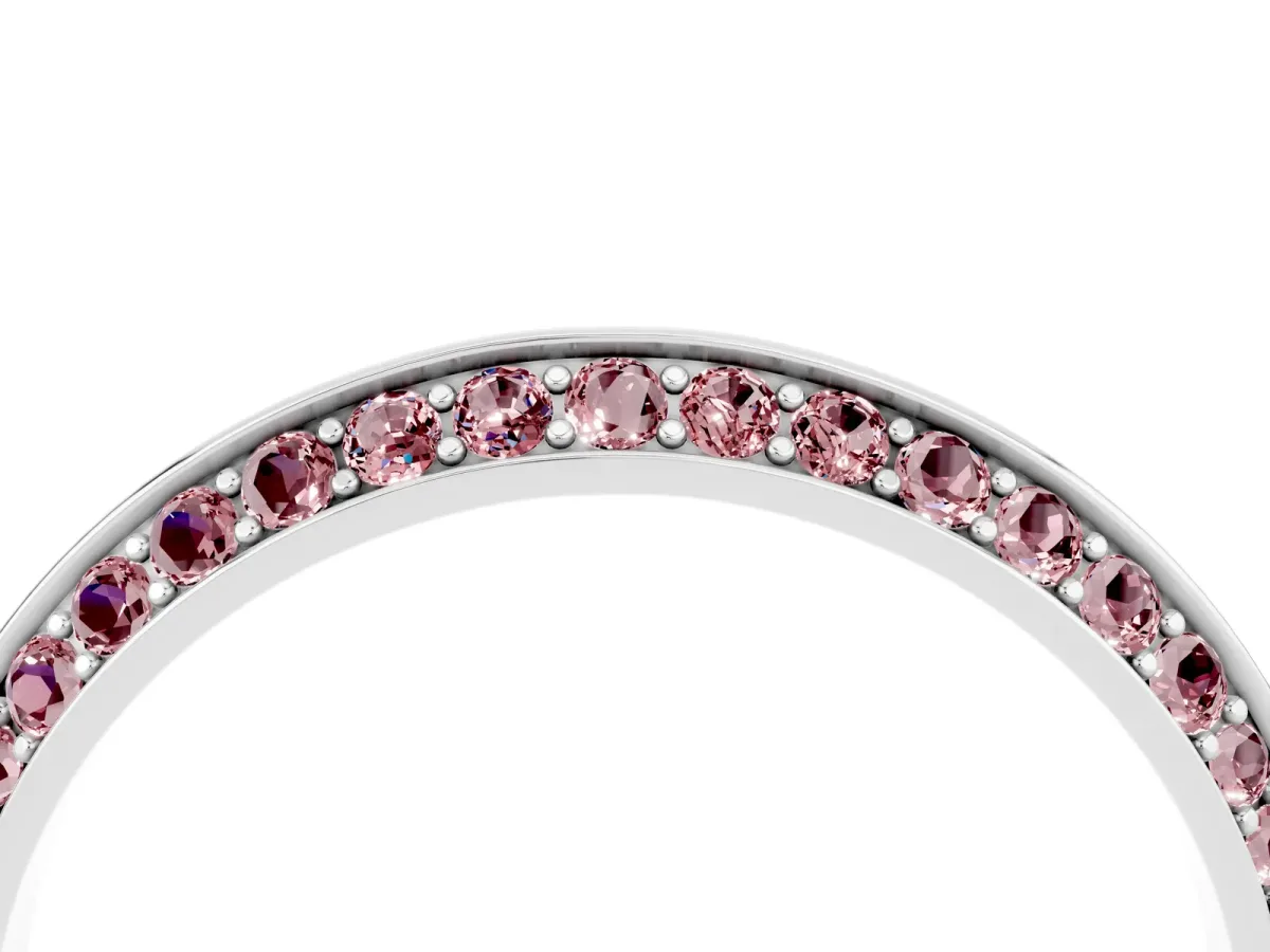 Double Row Pavé Round Morganite Eternity Band with Channel Setting Platinum