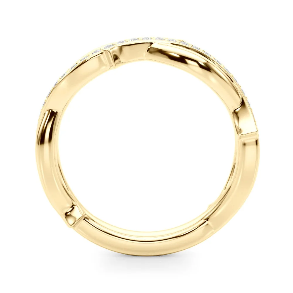 Pavé Round Diamond Twist Band with Bezel Setting Yellow gold
