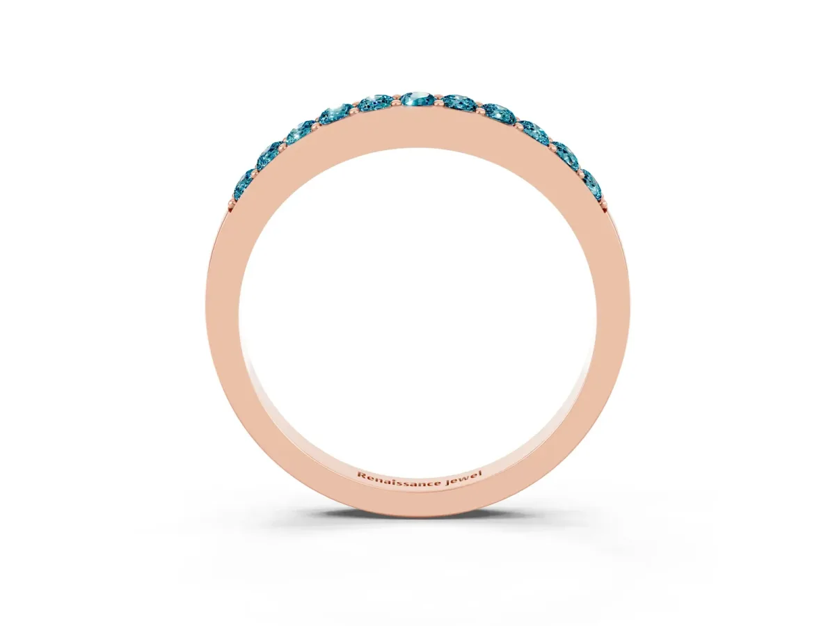 Round Blue Topaz Curved Wedding Band with Channel Setting Rose gold