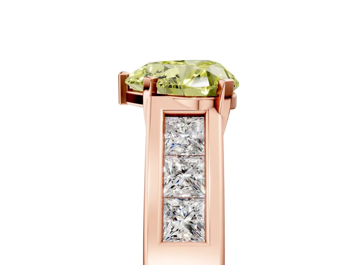 Fancy Yellow Heart Cut Cut Channel Set Solitaire Ring with Four-Prong Setting Rose gold