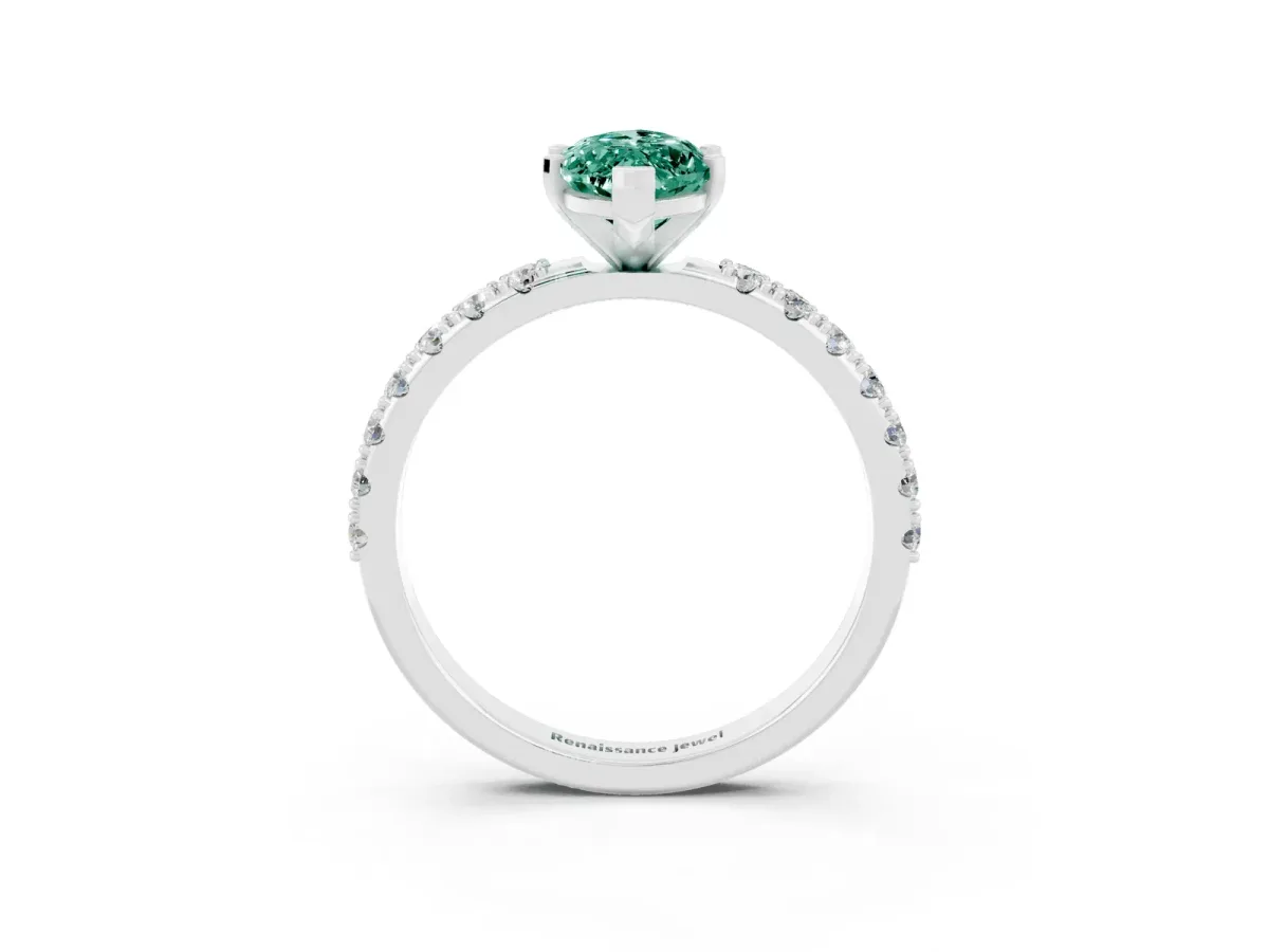 Marquise Cut Green Sapphire Solitaire Pavé Band with Four-Prong Setting Silver
