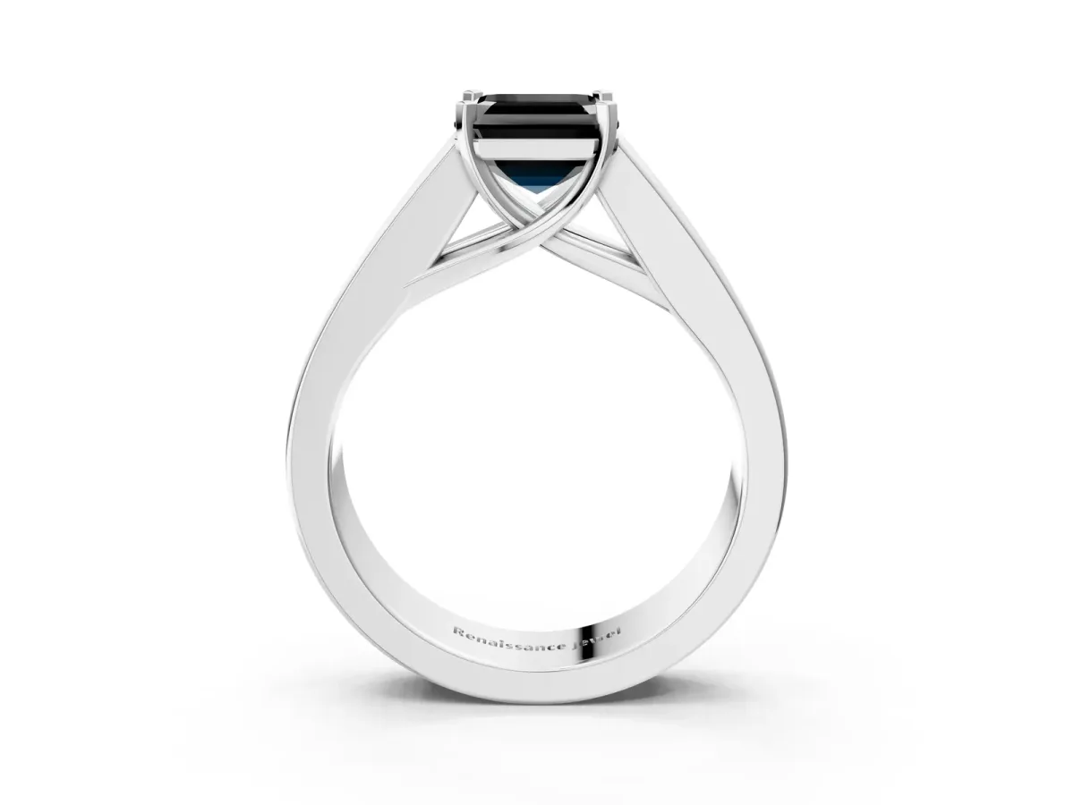 Fancy Black Asscher Cut Cut Channel Set Solitaire Ring with Four-Prong Setting White gold