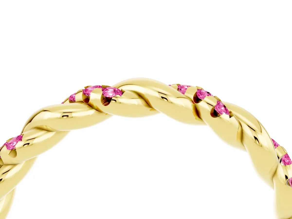 Twisted Pavé Round Pink Sapphire Eternity Band Yellow gold